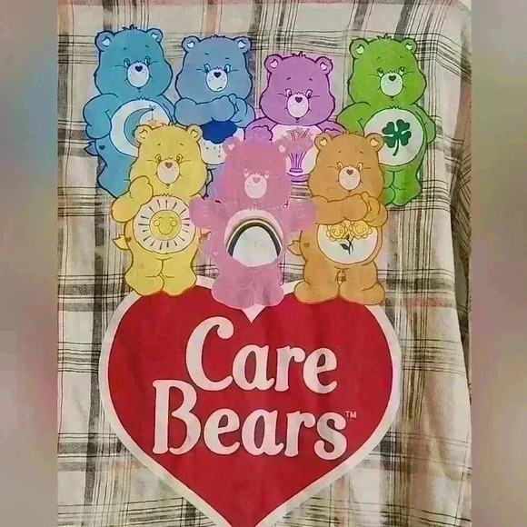 Care bears logo, women's lightweight flannel, size med. Gray, cream, button-up - Picture 2 of 10